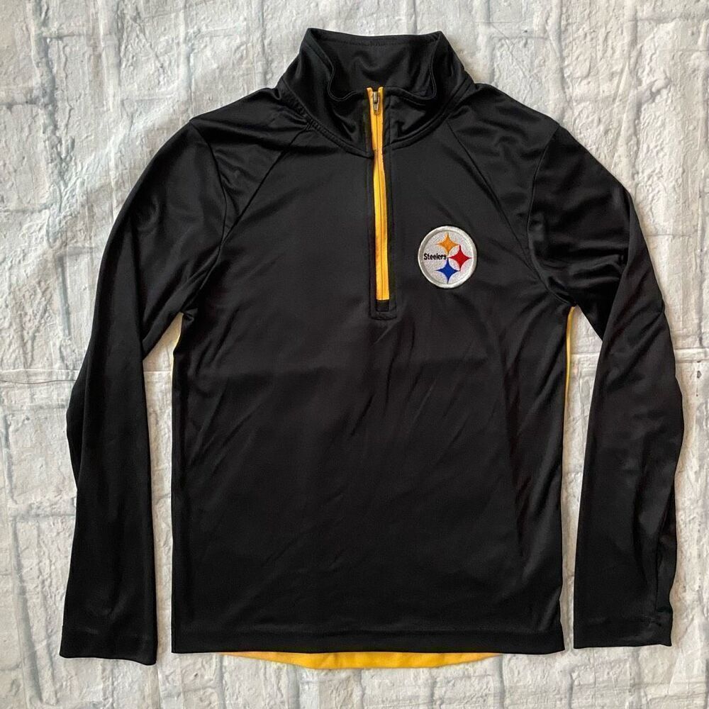 NFL boys youth M Pittsburgh Steelers quarter zip Longsleeve pullover black